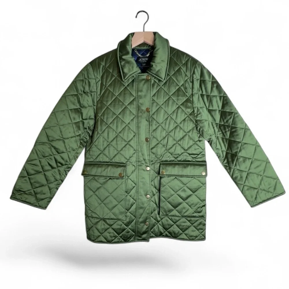 J. Crew Collection Women's Quilted Barn Jacket™ in High-shine Satin Green‎ Small